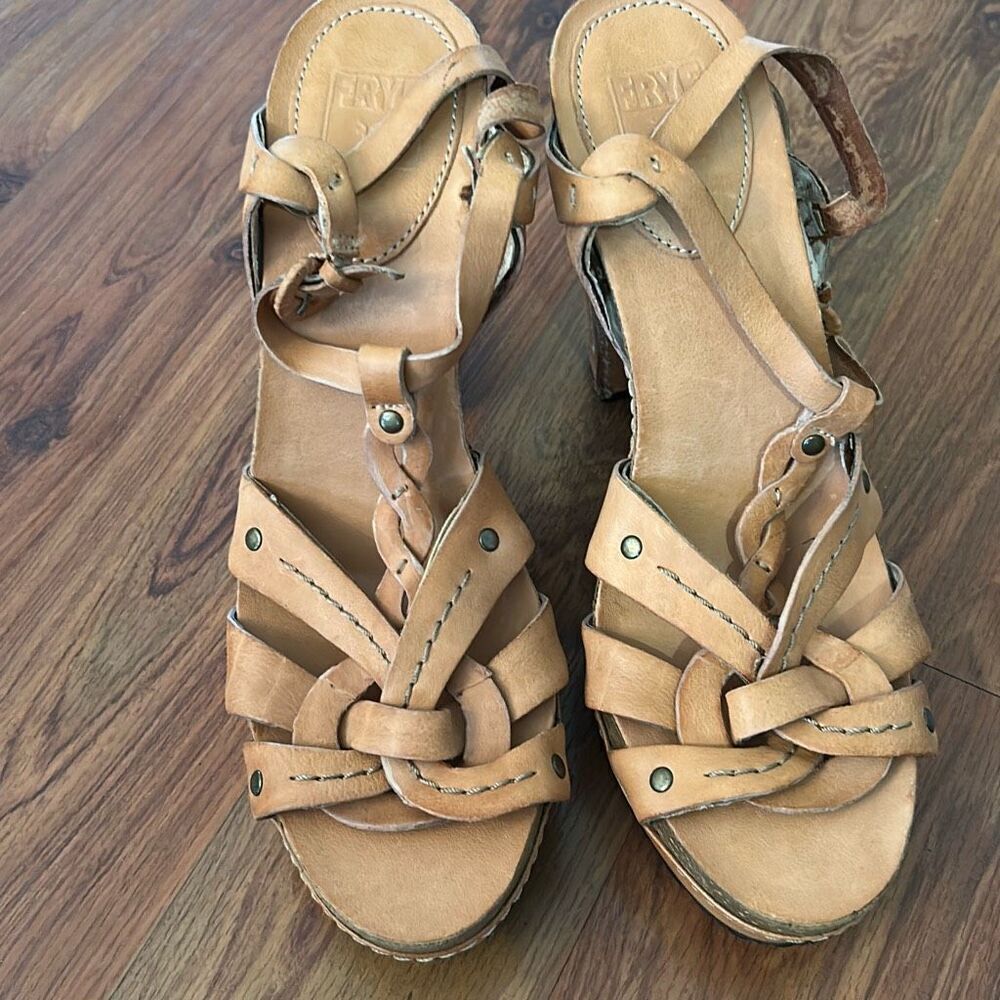 Frye Grace platform wedge rustic heels leather 8.5
